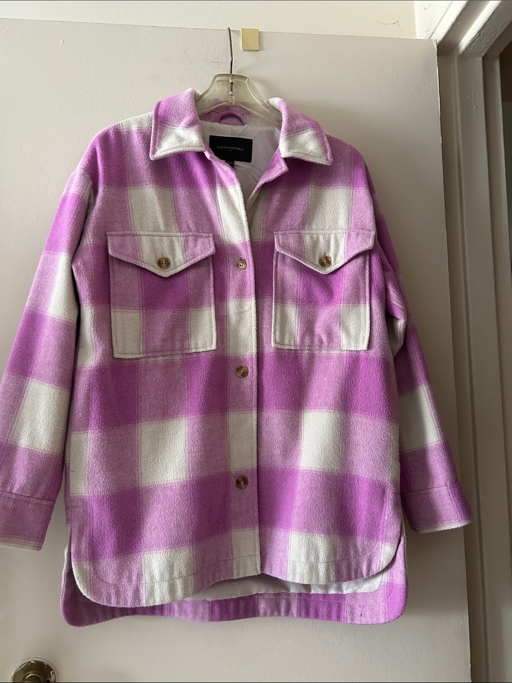 Women’s Purple & White Plaid Shacket Jacket